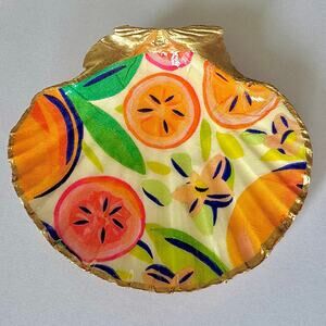 Tropical Fruit Trinket Dish | Scallop Shell Jewelry Dish | Coastal Decor